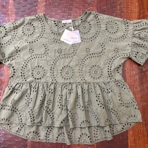 Nami Green Eyelet Peplum Blouse